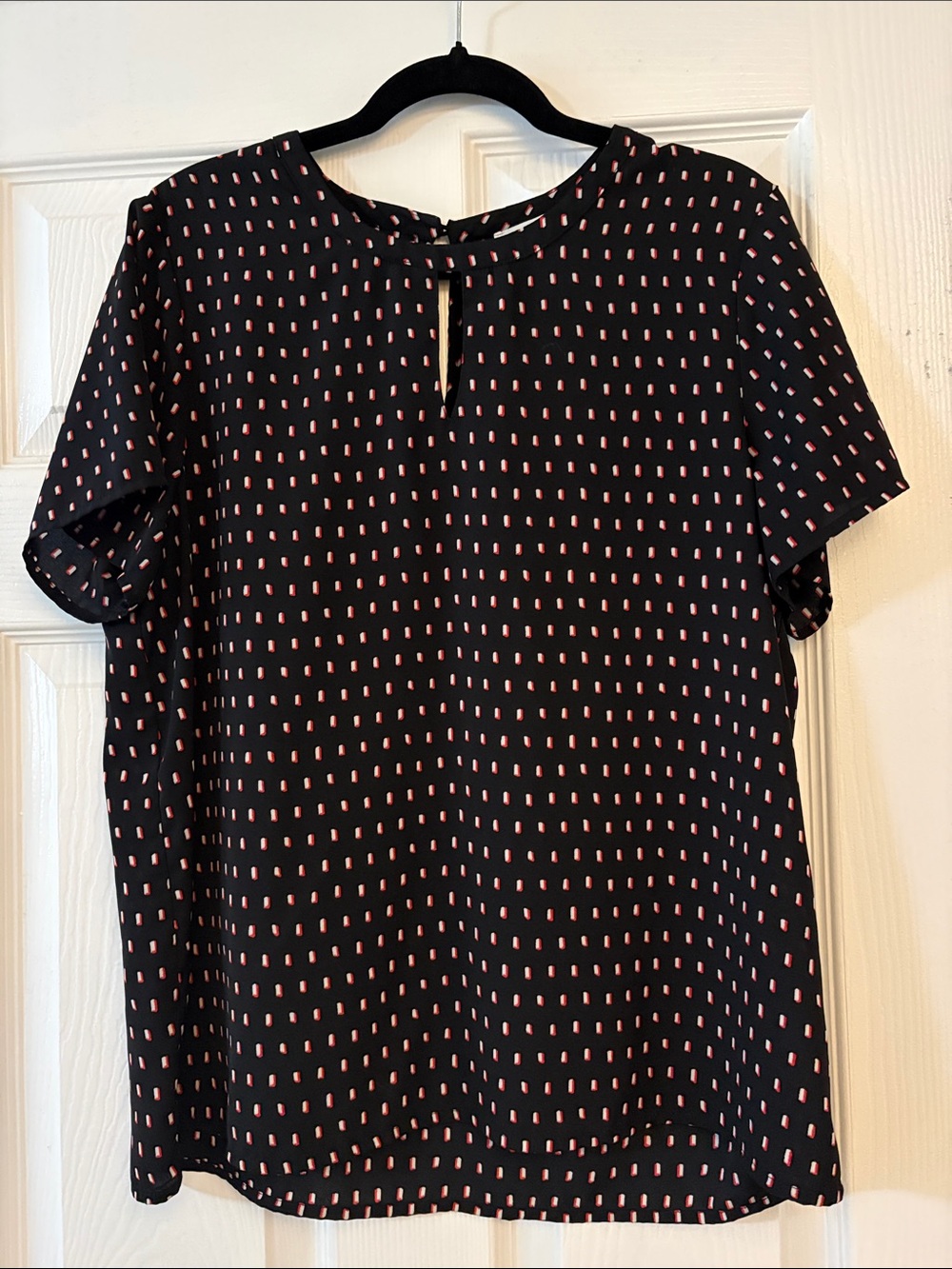 Black Short Sleeve Blouse with Red Dot Print